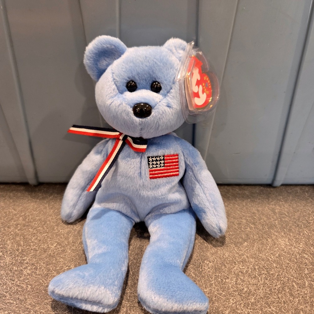 Ty Beanie Baby America the Bear Blue Patriotic 9/11 American Red Cross
